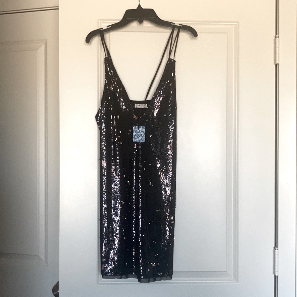 Free people black rose combo sequin dress